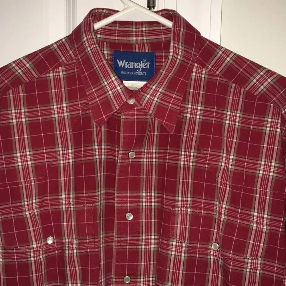 Wrangler Red plaid check tartan Cowboy Western Rodeo LS Pearl Snap Button Shirt